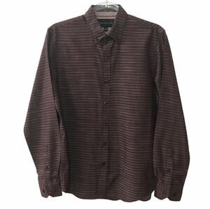 Signature Studio Wine Stripe Long Sleeve Button Down Shirt - Small
